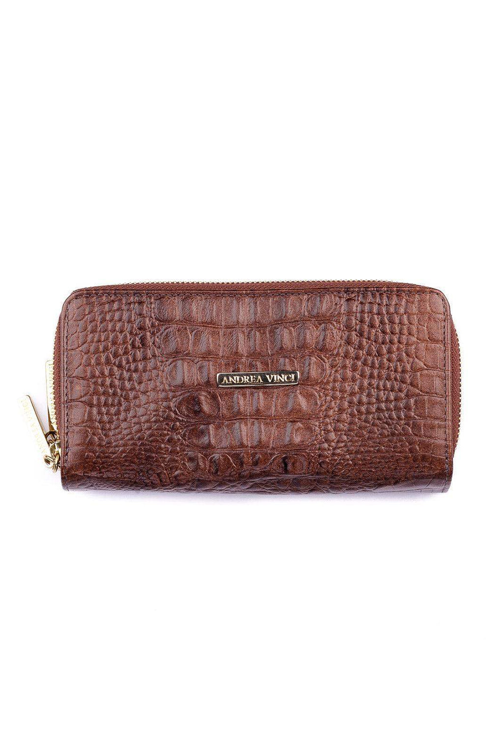 Carteira feminina de couro croco Tinna 10x19cm - Enluaze