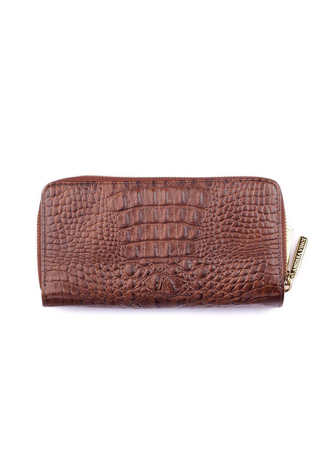Carteira feminina de couro croco Tinna 10x19cm - Enluaze