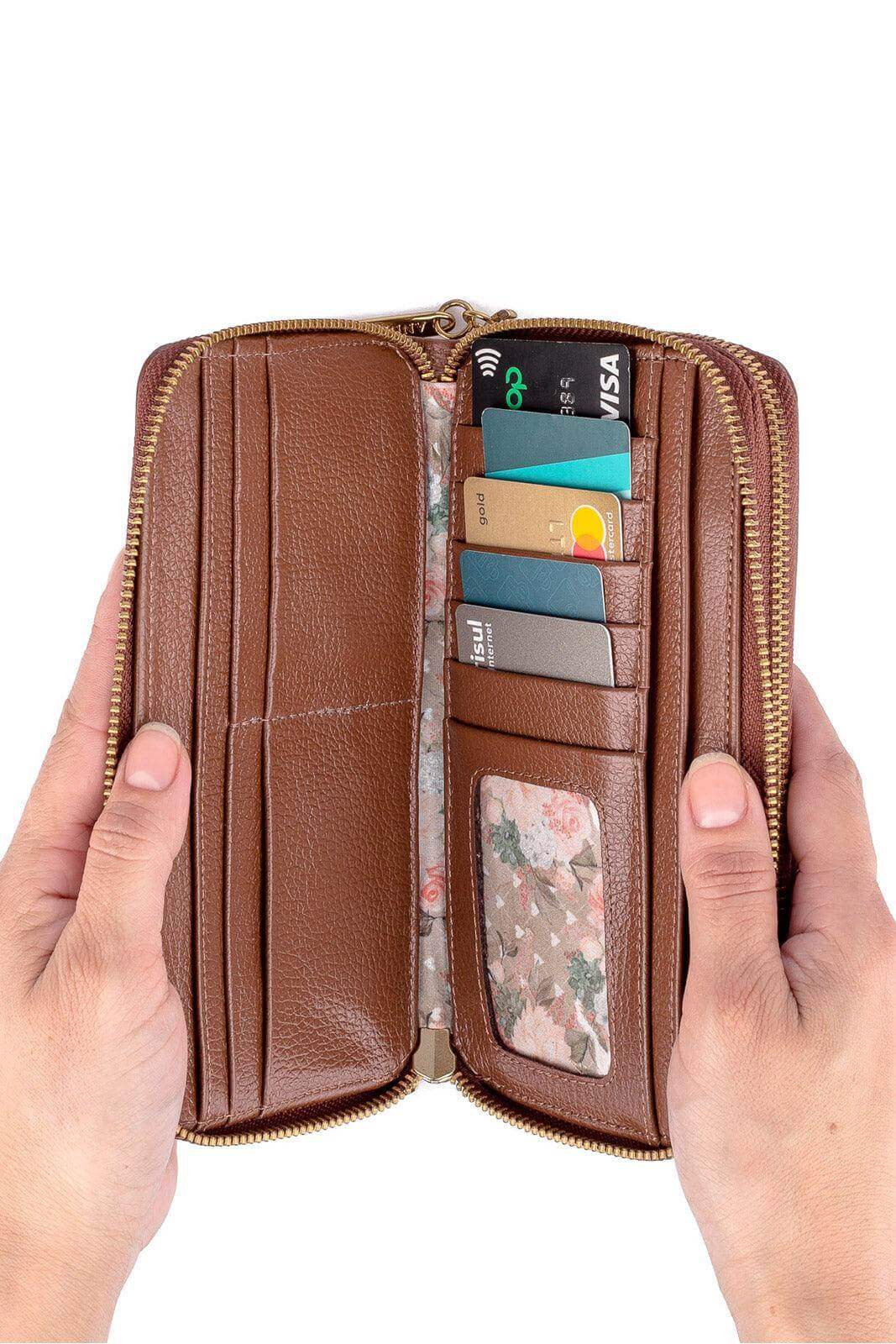 Carteira feminina de couro liso Tinna 10x19cm - Enluaze