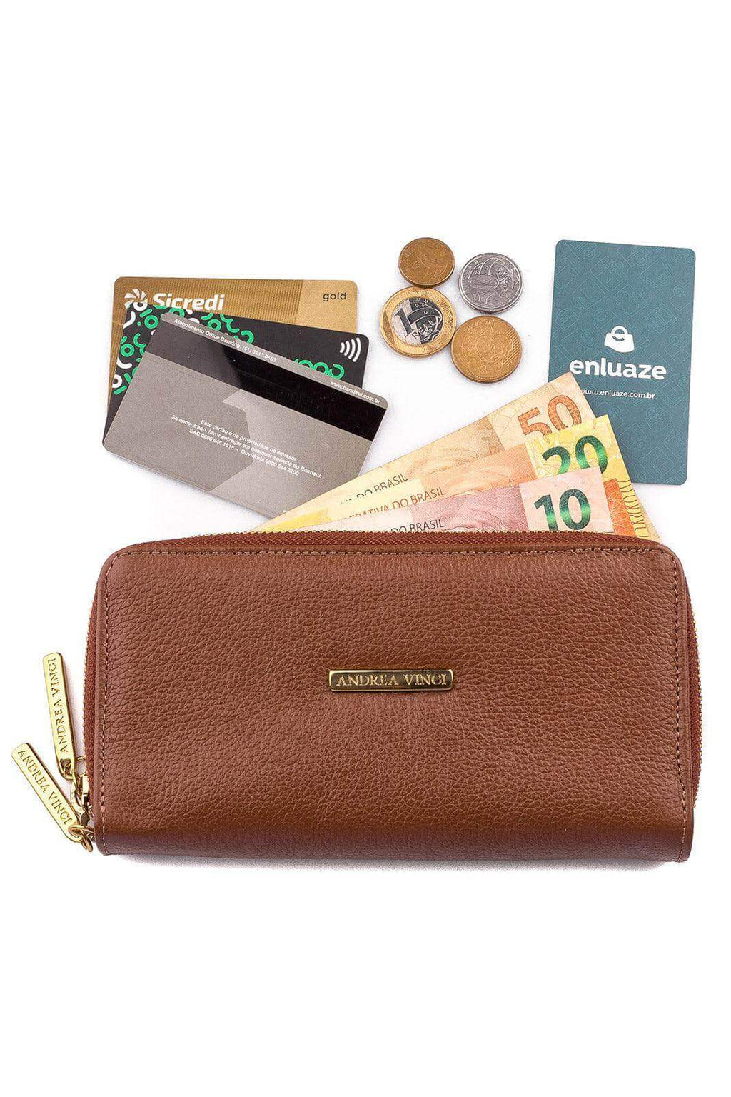 Carteira feminina de couro liso Tinna 10x19cm - Enluaze