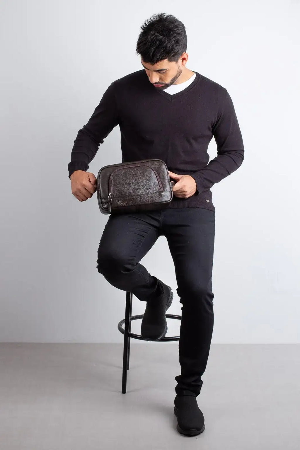 Necessaire grande de couro Manoel 18x28x10cm - Enluaze