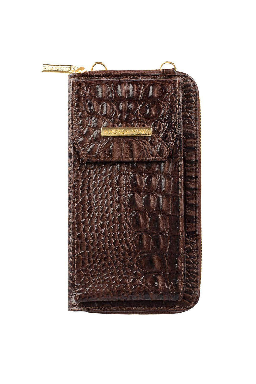 Carteira feminina de couro croco com alça Rafa 19x10,5cm - Enluaze