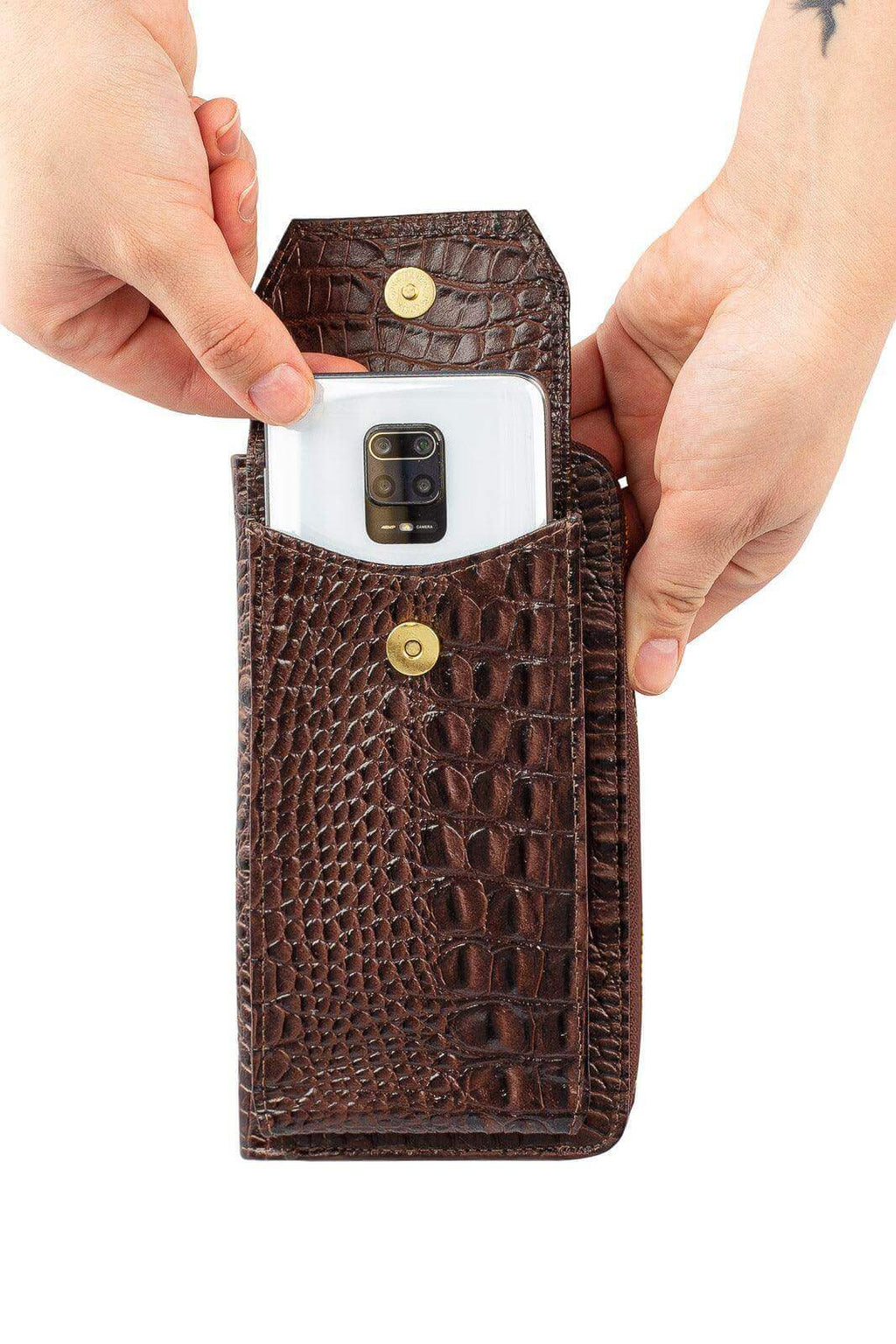 Carteira feminina de couro croco com alça Rafa 19x10,5cm - Enluaze