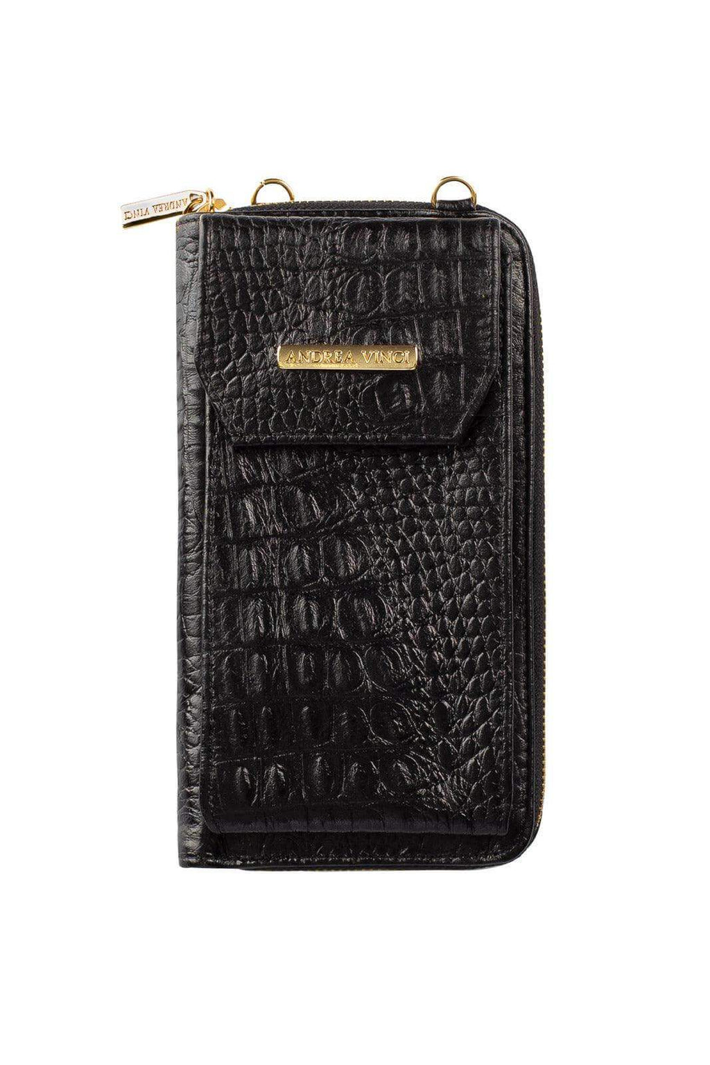 Carteira feminina de couro croco com alça Rafa 19x10,5cm - Enluaze