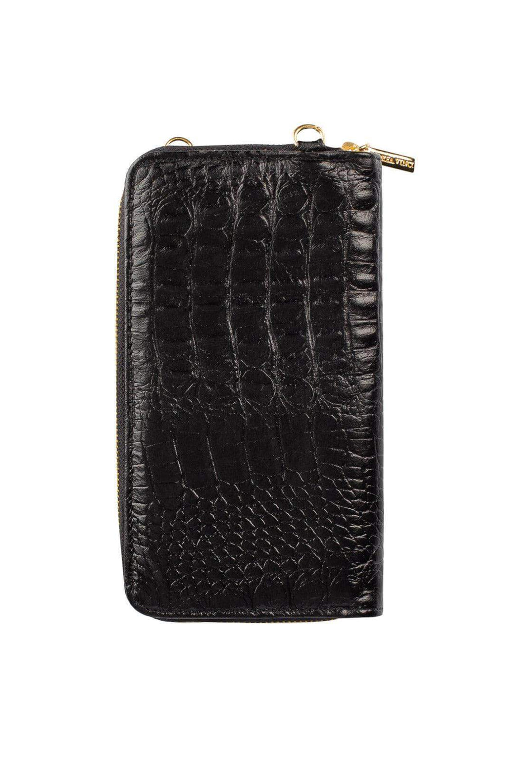 Carteira feminina de couro croco com alça Rafa 19x10,5cm - Enluaze