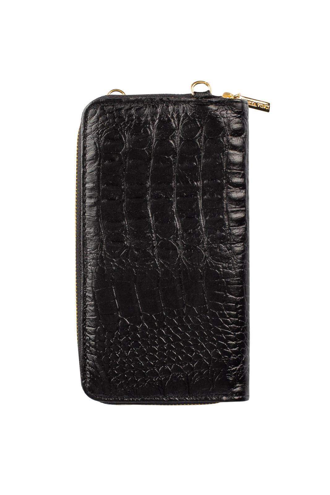 Carteira feminina de couro croco com alça Rafa 19x10,5cm - Enluaze