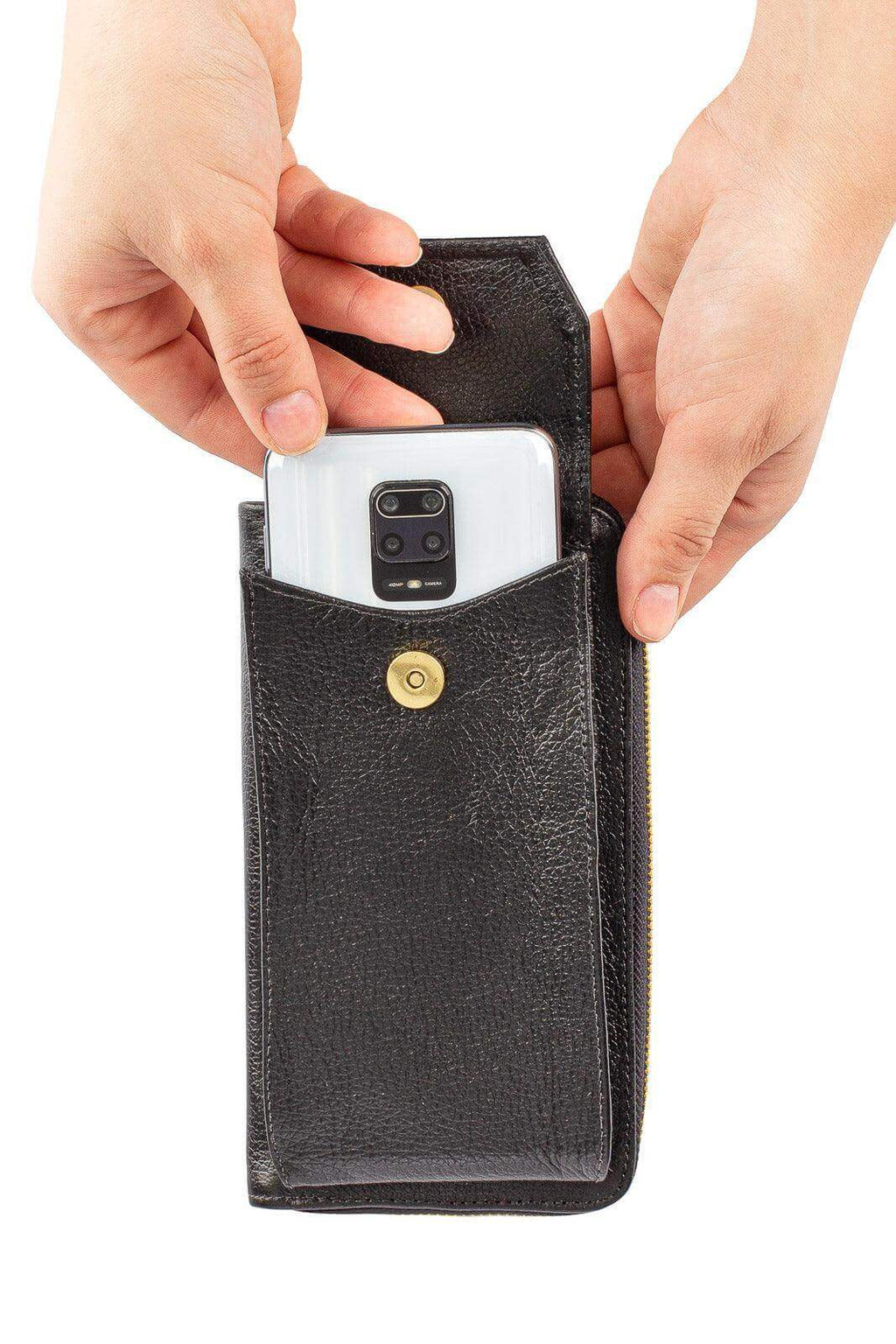 Carteira feminina de couro liso com alça Rafa 19x10,5cm - Enluaze