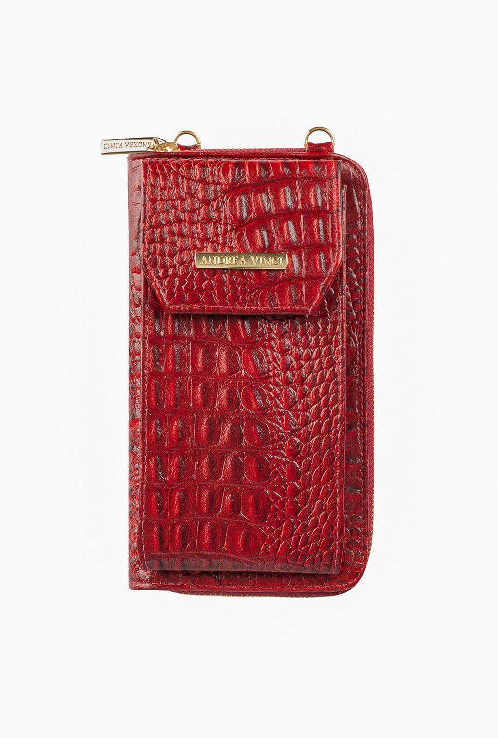 Carteira feminina de couro croco com alça Rafa 19x10,5cm - Enluaze