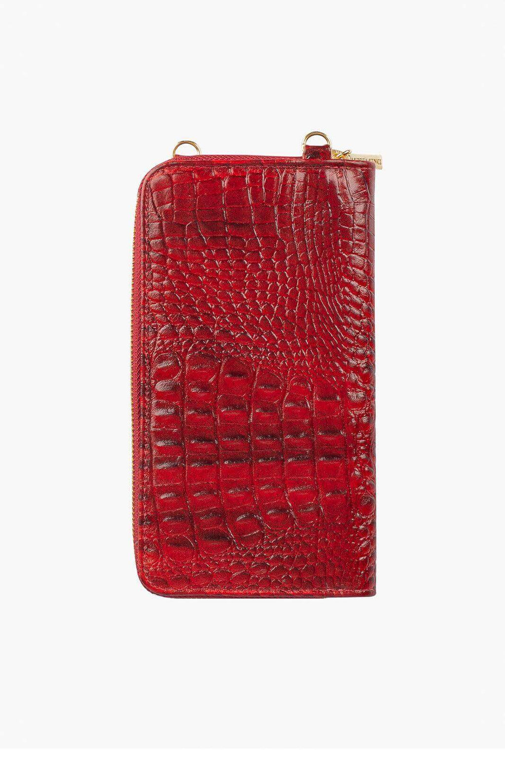 Carteira feminina de couro croco com alça Rafa 19x10,5cm - Enluaze