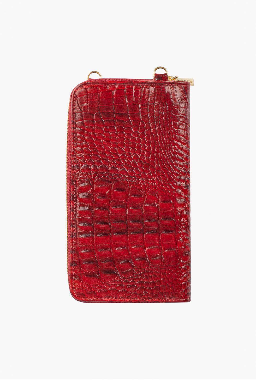 Carteira feminina de couro croco com alça Rafa 19x10,5cm - Enluaze