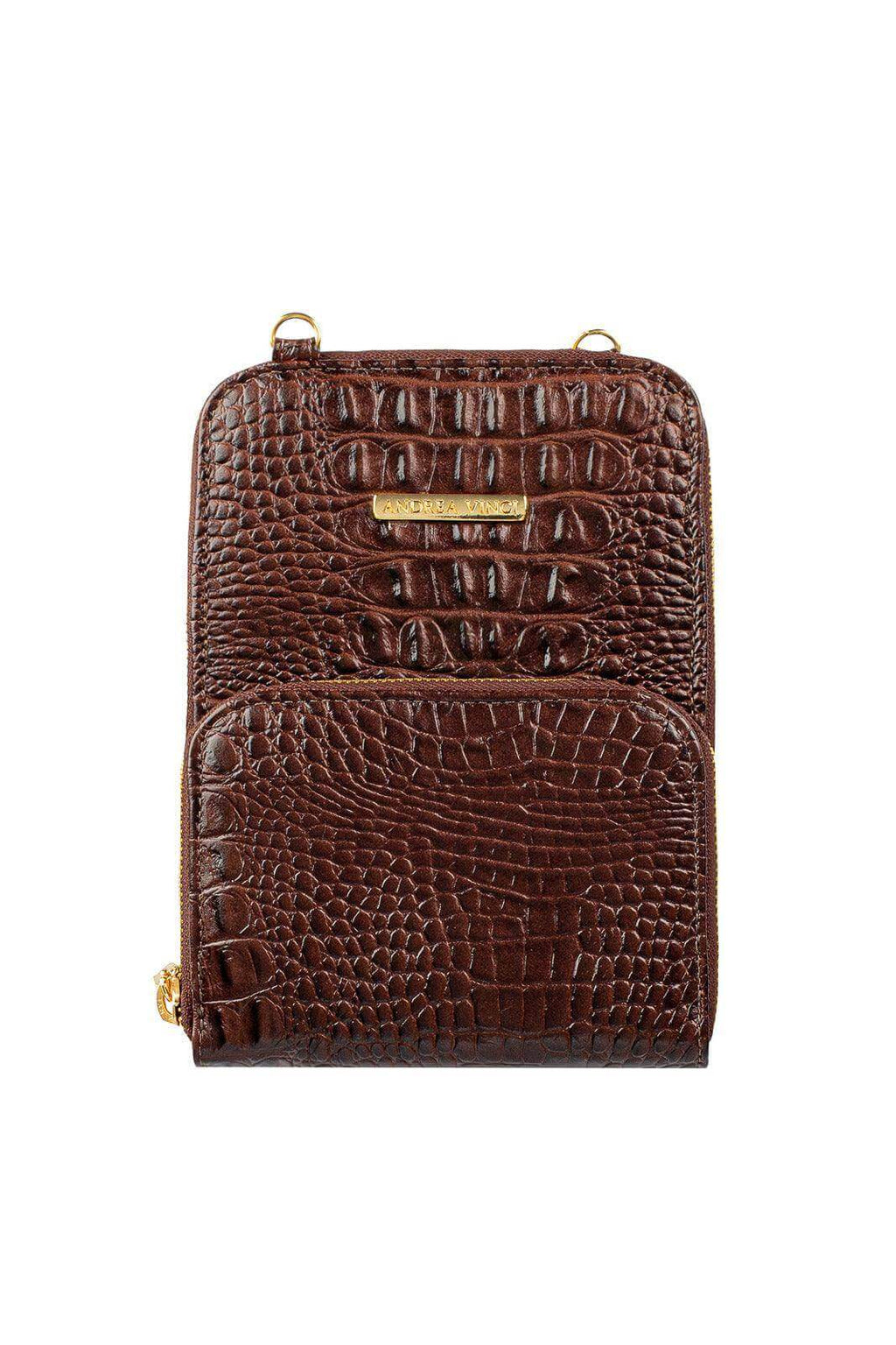 Carteira com alça de couro croco Ingrid 18,5x13,5cm - Enluaze