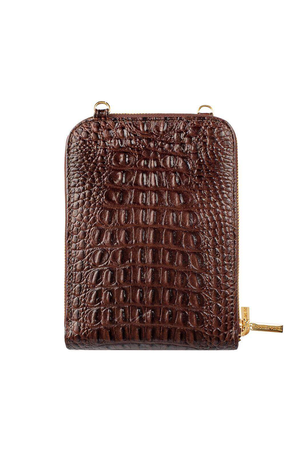 Carteira com alça de couro croco Ingrid 18,5x13,5cm - Enluaze