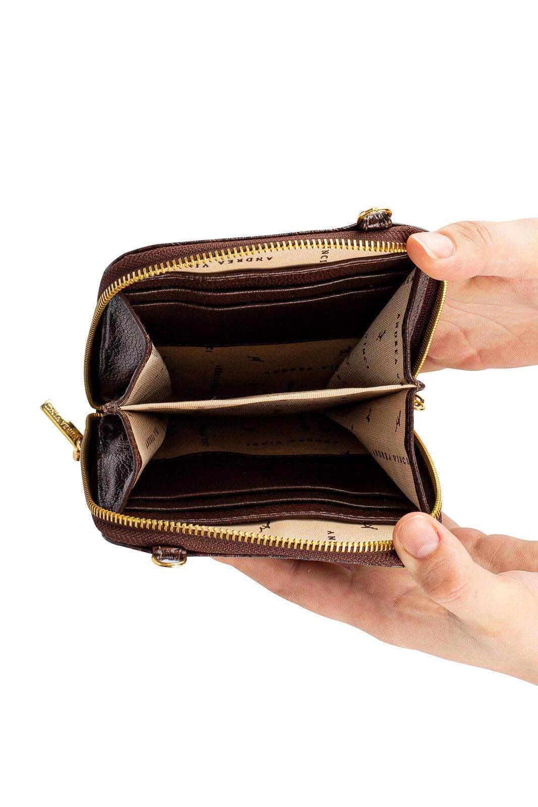 Carteira com alça de couro croco Ingrid 18,5x13,5cm - Enluaze