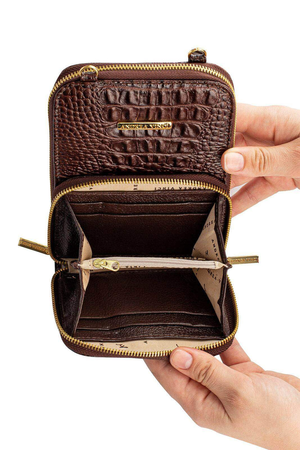 Carteira com alça de couro croco Ingrid 18,5x13,5cm - Enluaze