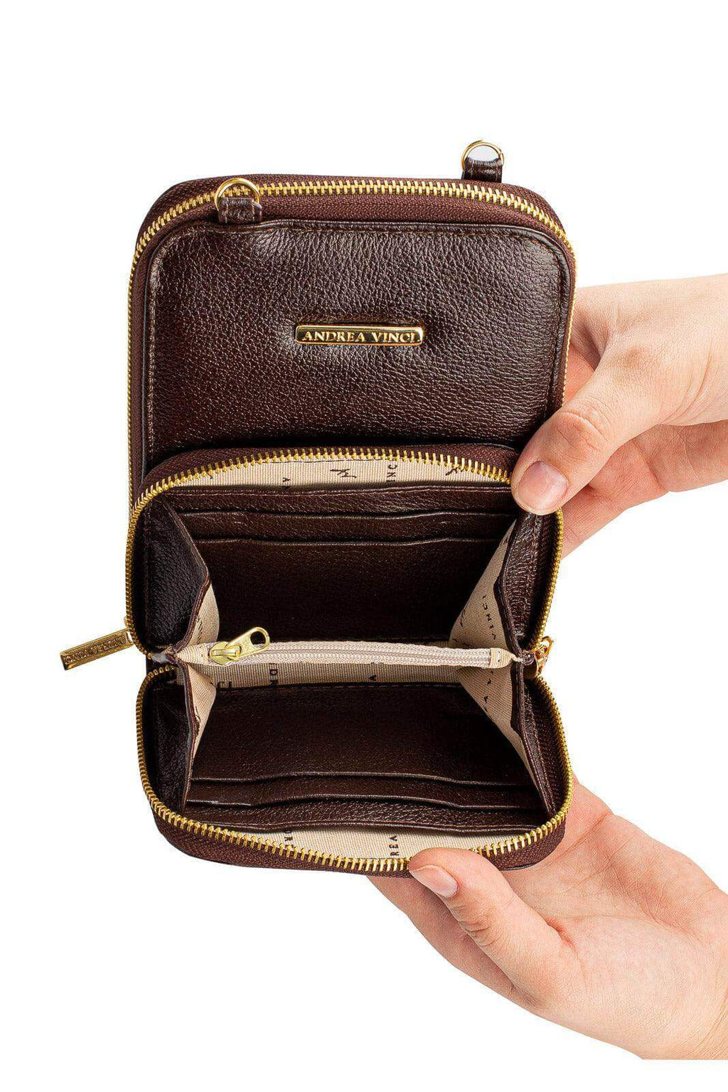 Carteira com alça de couro liso Ingrid 18,5x13,5cm - Enluaze