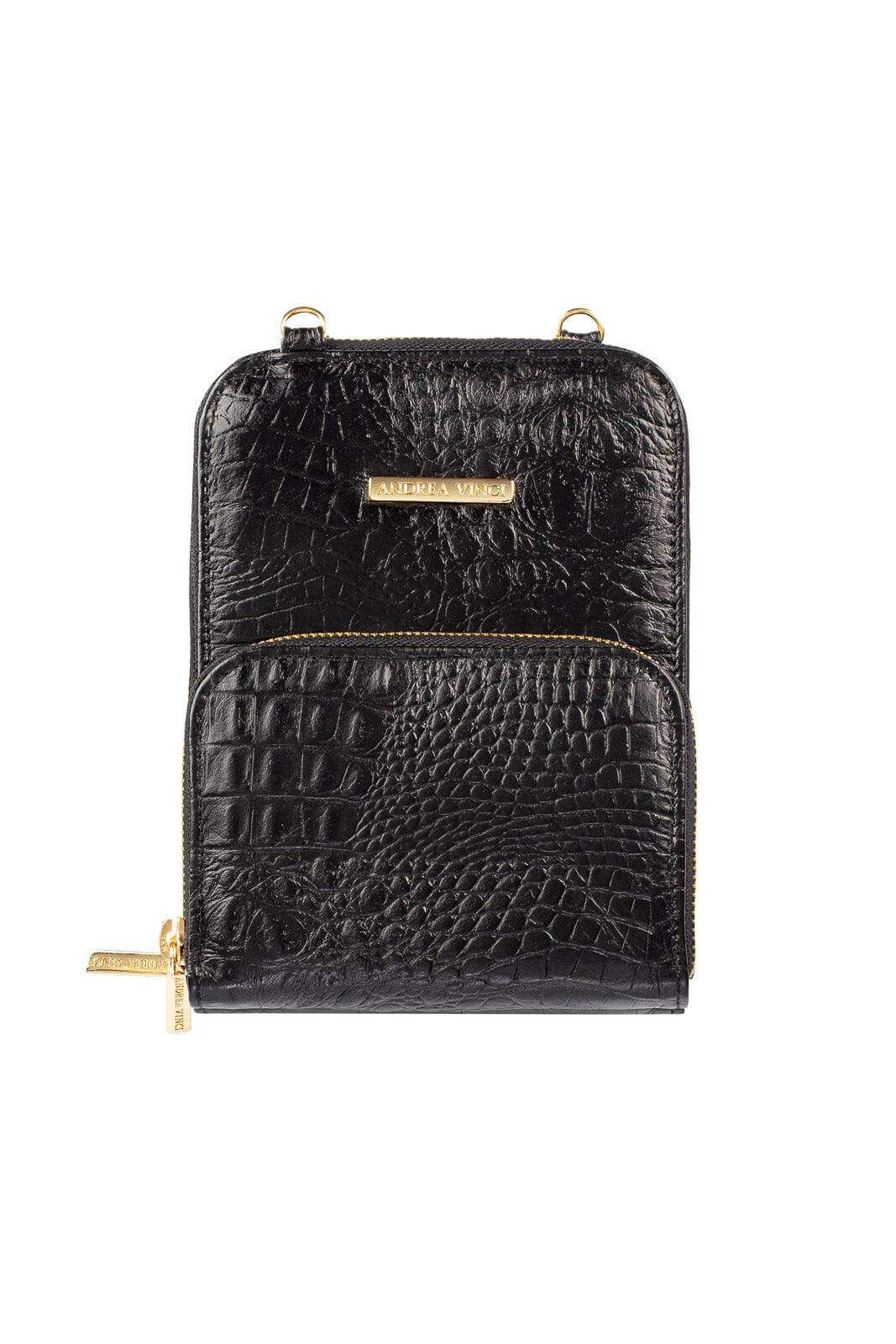 Carteira com alça de couro croco Ingrid 18,5x13,5cm - Enluaze