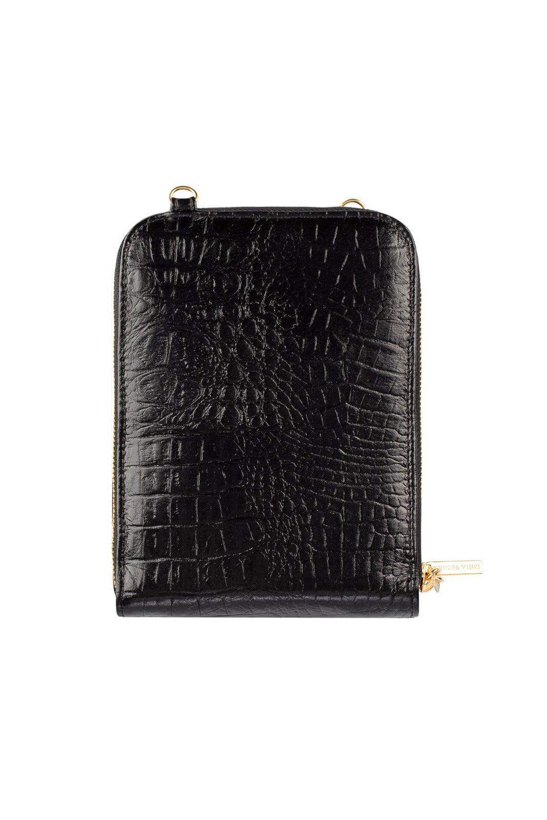 Carteira com alça de couro croco Ingrid 18,5x13,5cm - Enluaze