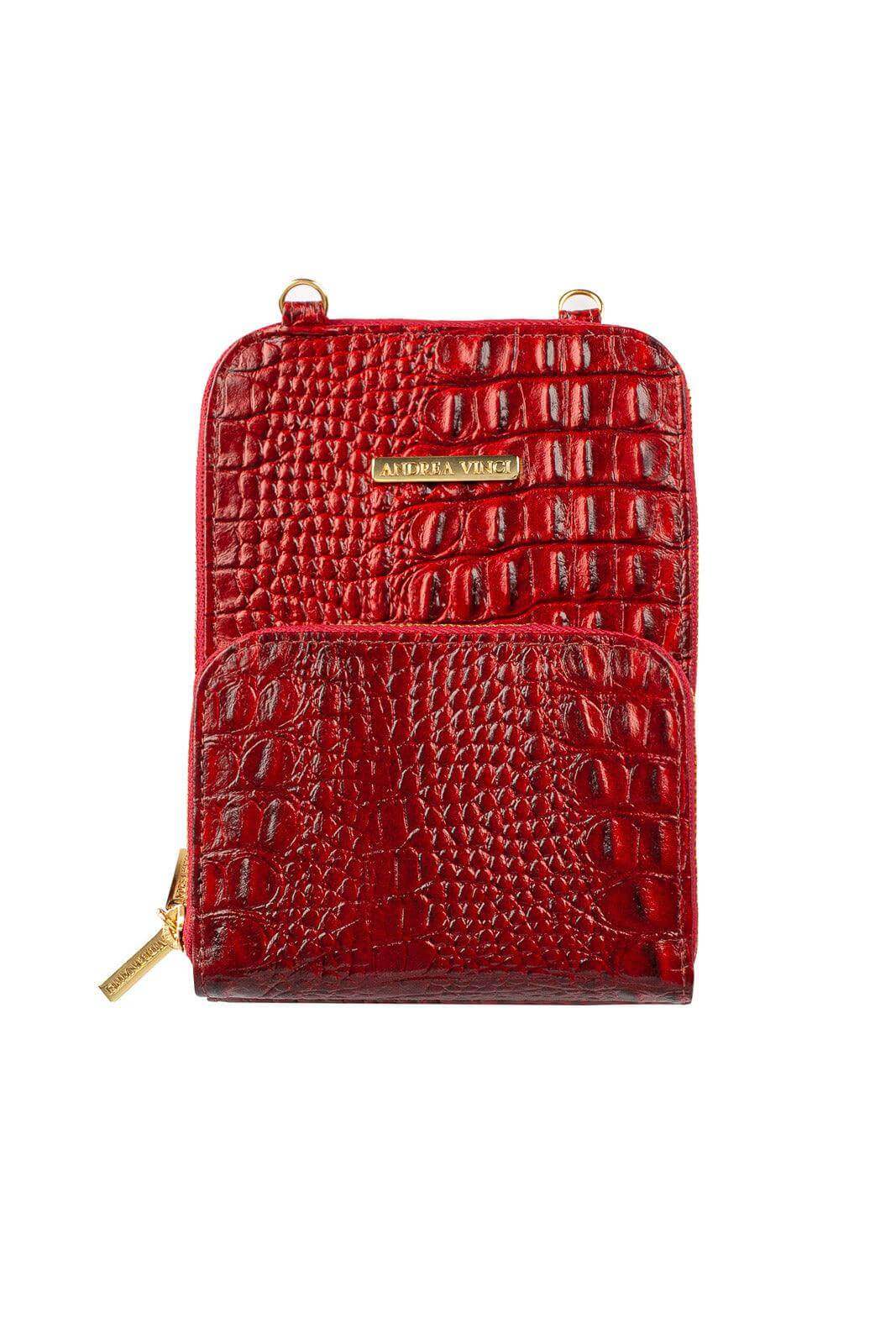 Carteira com alça de couro croco Ingrid 18,5x13,5cm - Enluaze