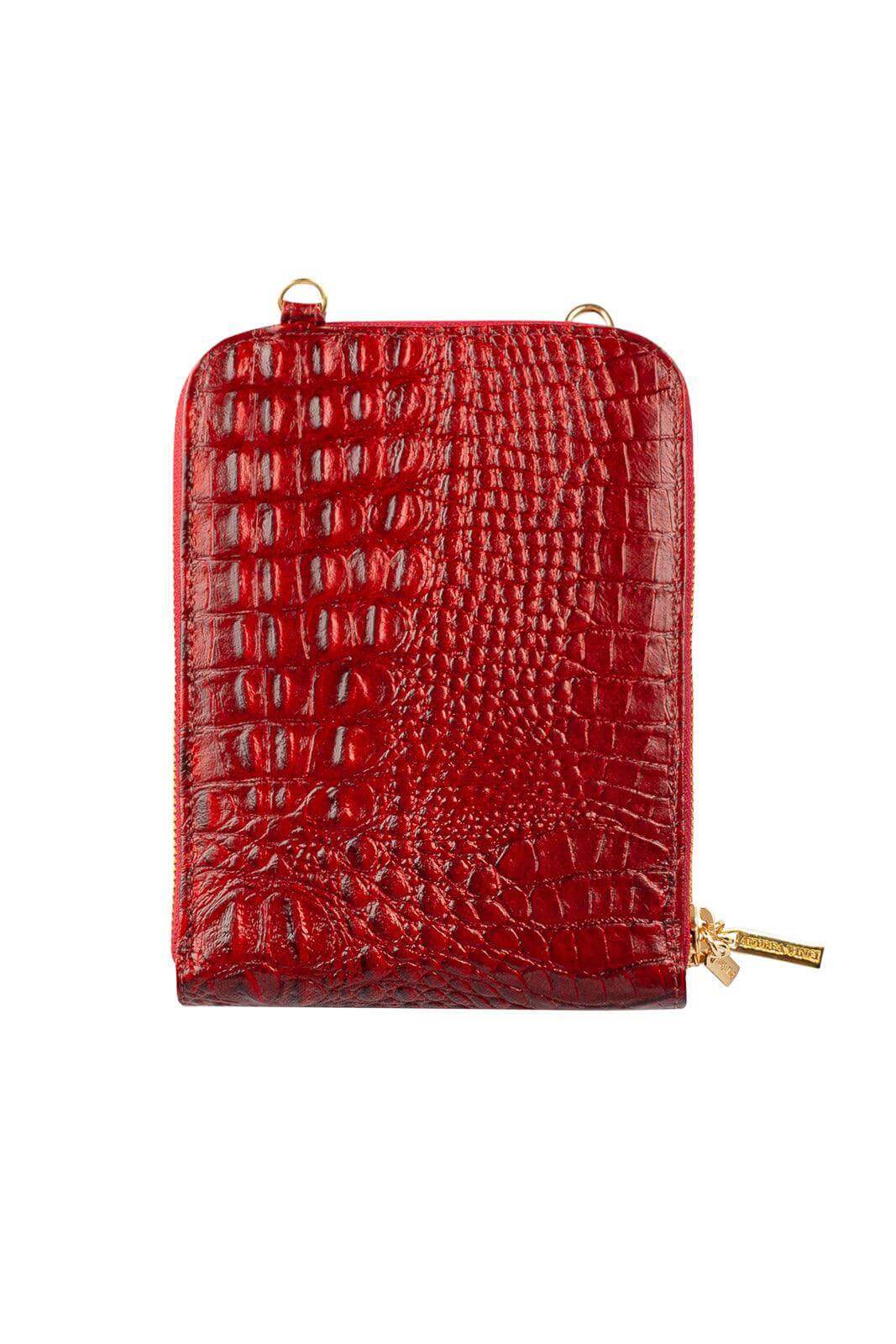 Carteira com alça de couro croco Ingrid 18,5x13,5cm - Enluaze