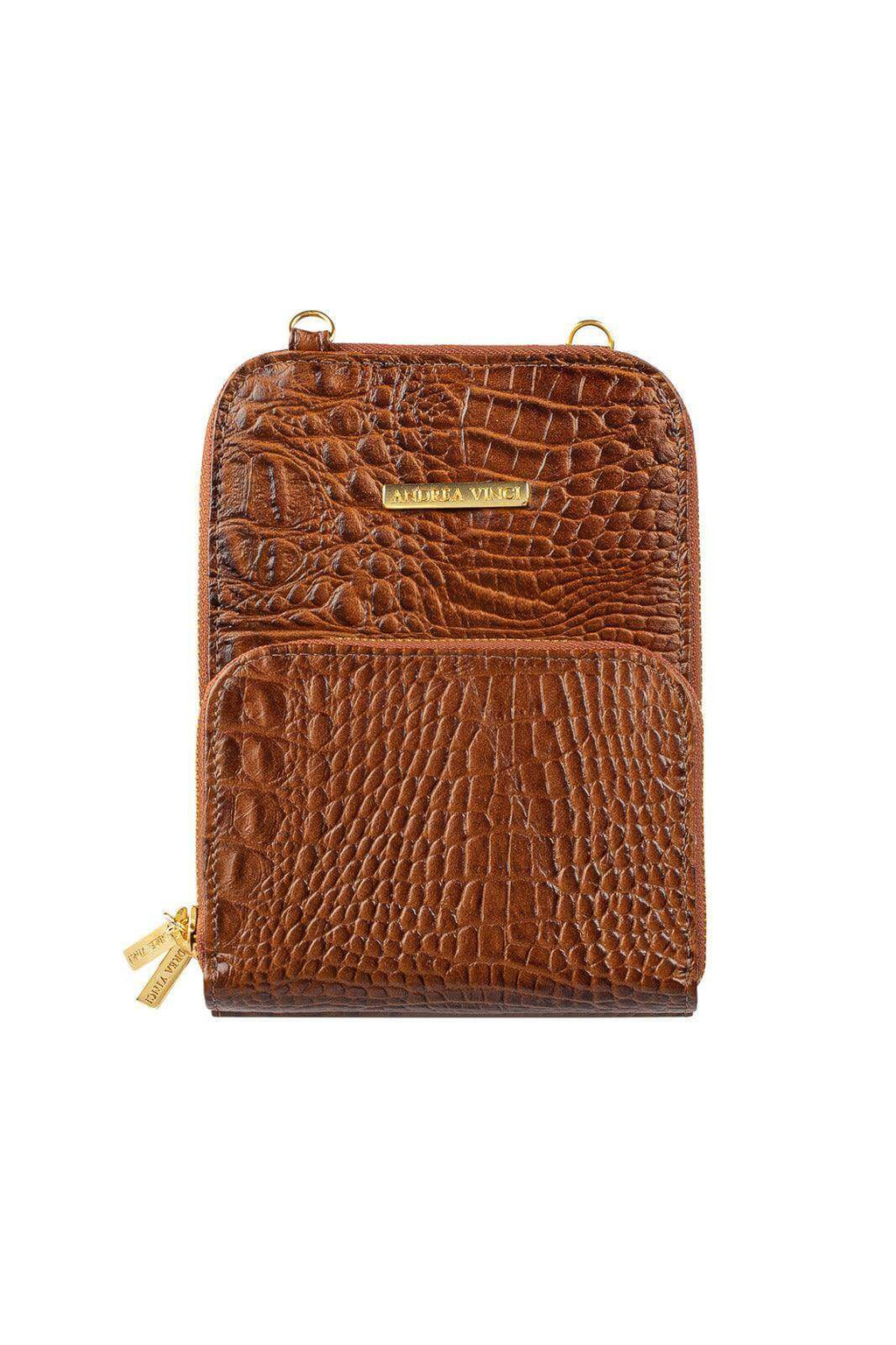 Carteira com alça de couro croco Ingrid 18,5x13,5cm - Enluaze