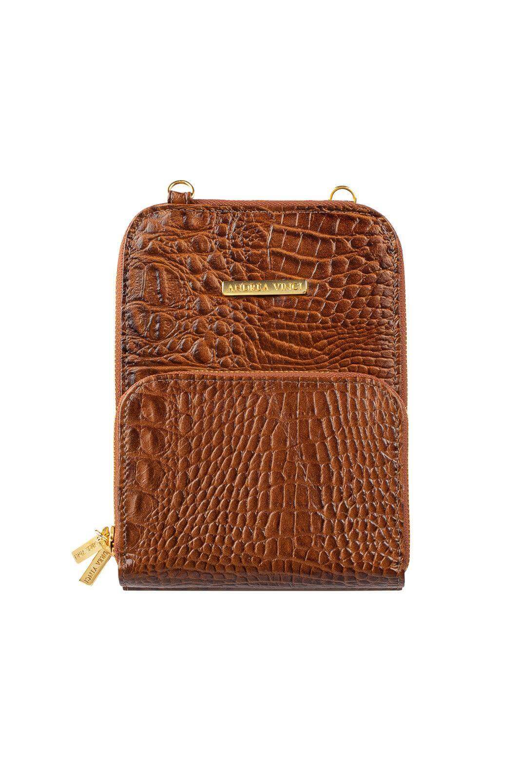 Carteira com alça de couro croco Ingrid 18,5x13,5cm - Enluaze