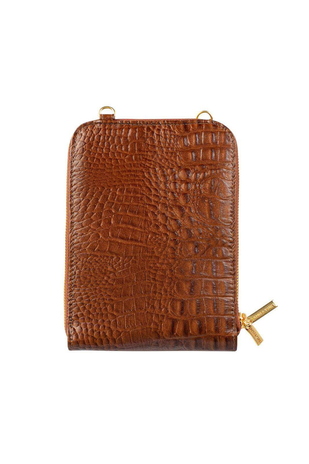 Carteira com alça de couro croco Ingrid 18,5x13,5cm - Enluaze