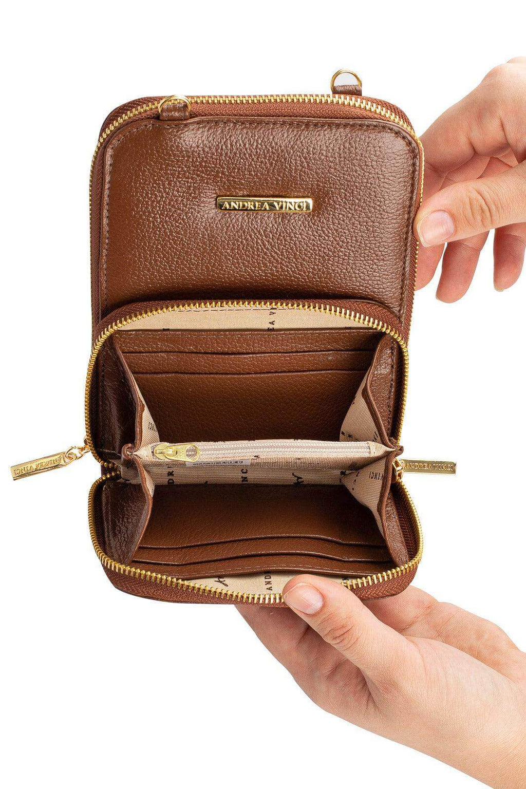 Carteira com alça de couro liso Ingrid 18,5x13,5cm - Enluaze