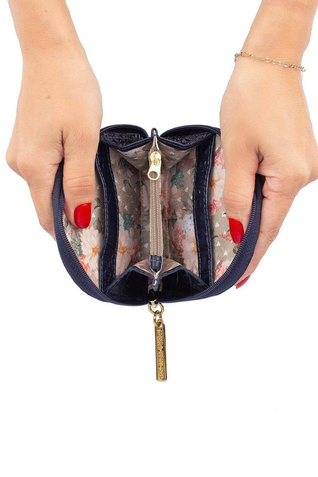 Mini carteira feminina de couro croco Ayla 9x11cm - Enluaze