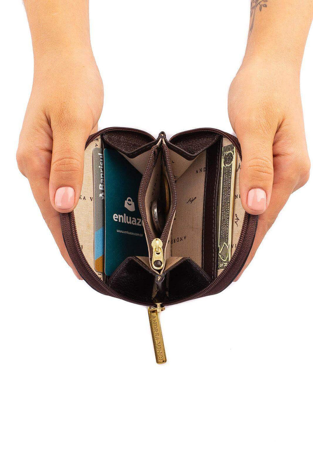 Mini carteira feminina de couro liso Ayla 9x11cm - Enluaze