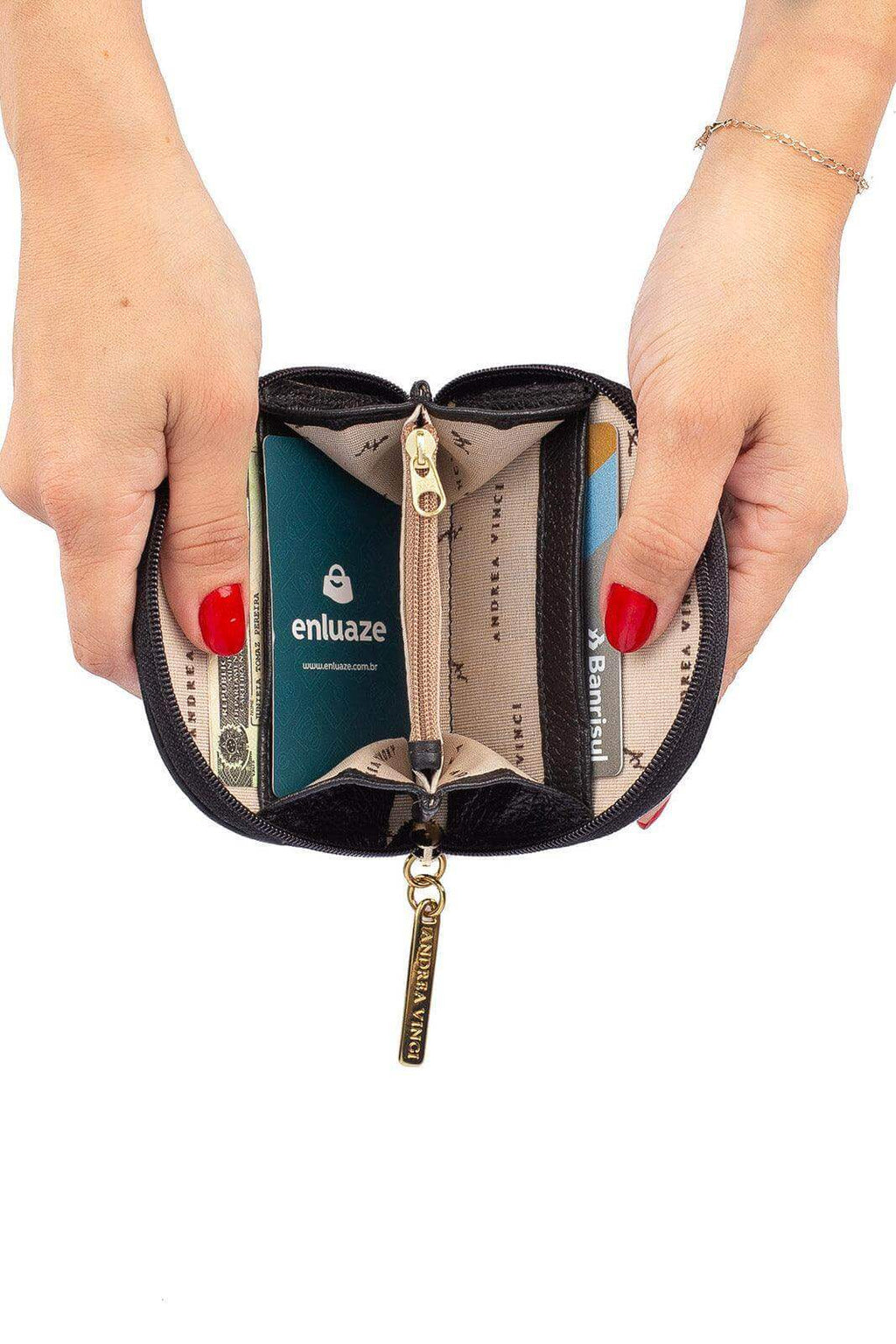 Mini carteira feminina de couro liso Ayla 9x11cm - Enluaze