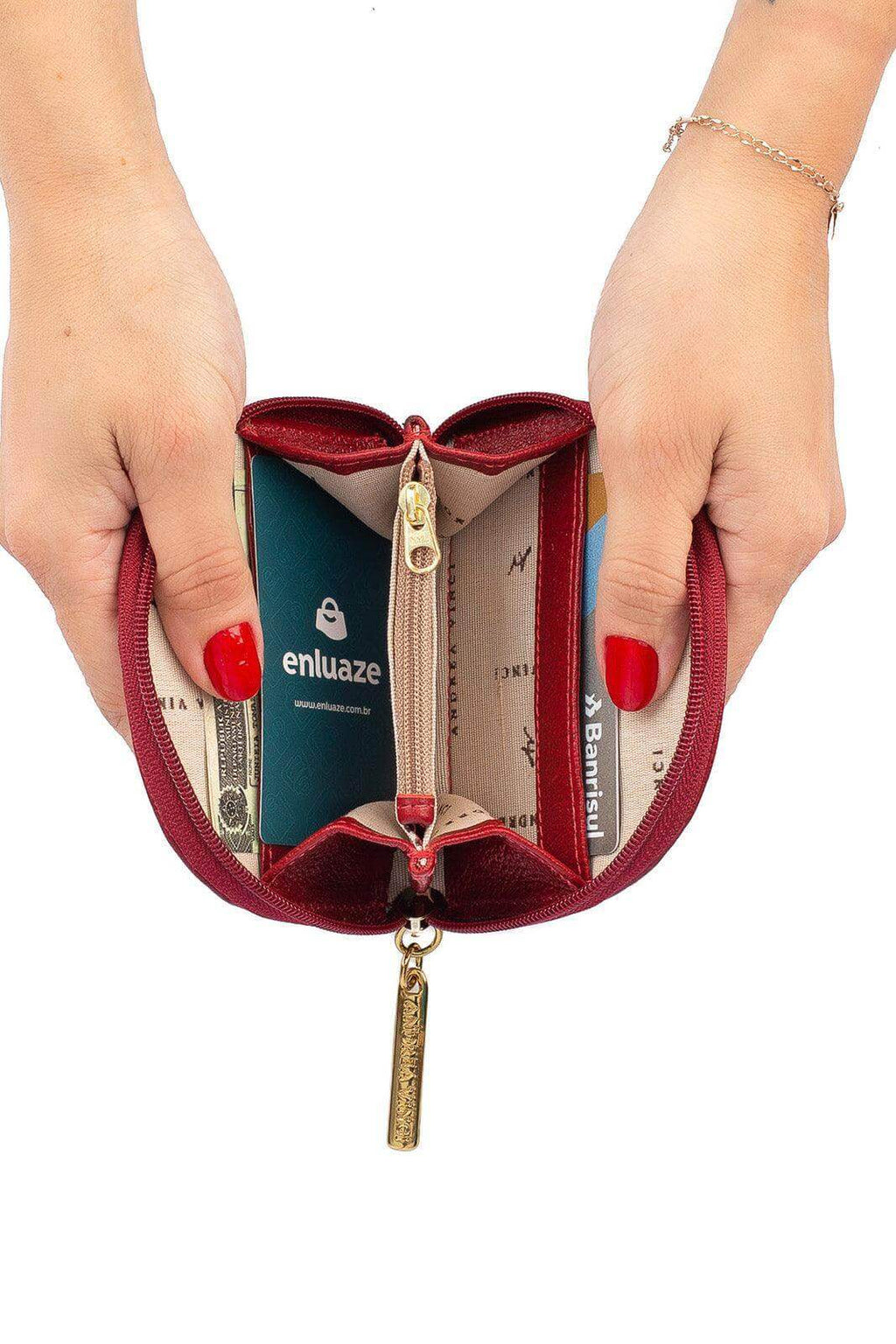 Mini carteira feminina de couro liso Ayla 9x11cm - Enluaze