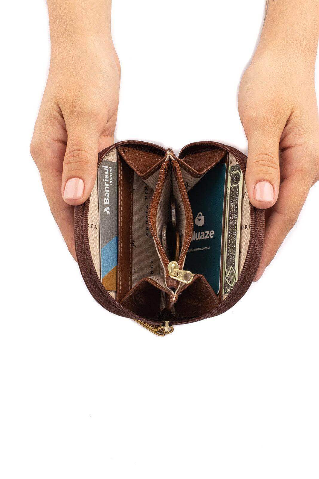 Mini carteira feminina de couro liso Ayla 9x11cm - Enluaze