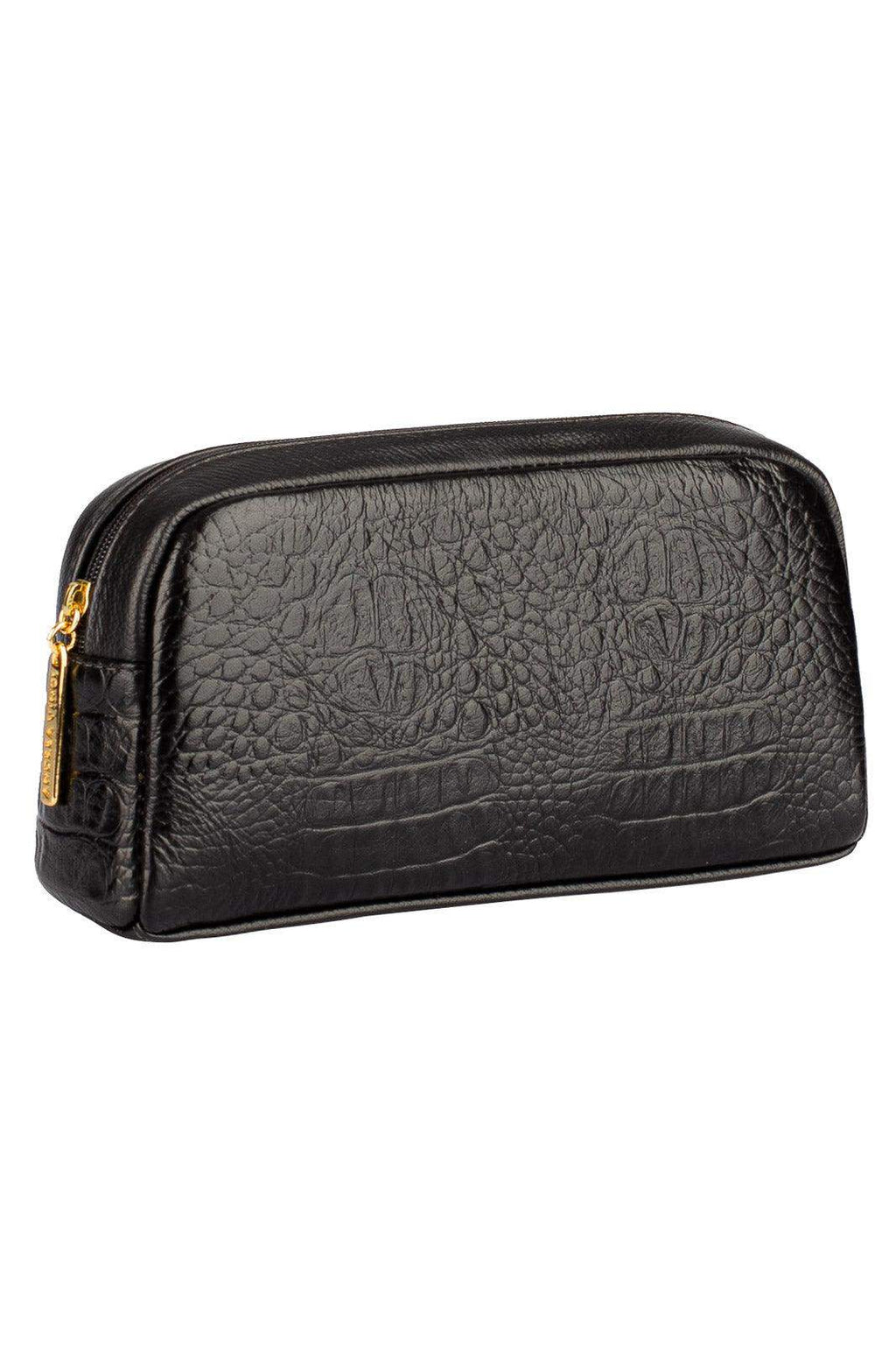 Necessaire de couro croco Adriana 12x23x6cm - Enluaze