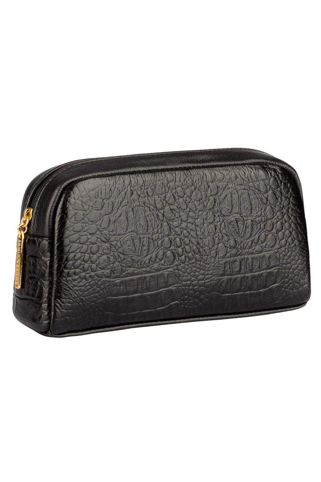 Necessaire de couro croco Adriana 12x23x6cm - Enluaze