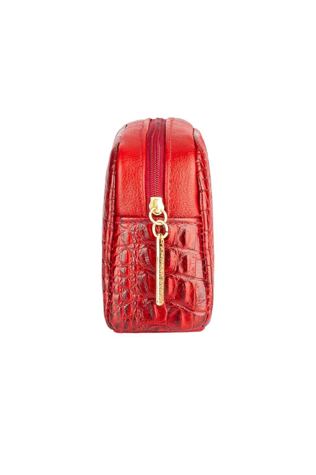 Necessaire de couro croco Adriana 12x23x6cm - Enluaze