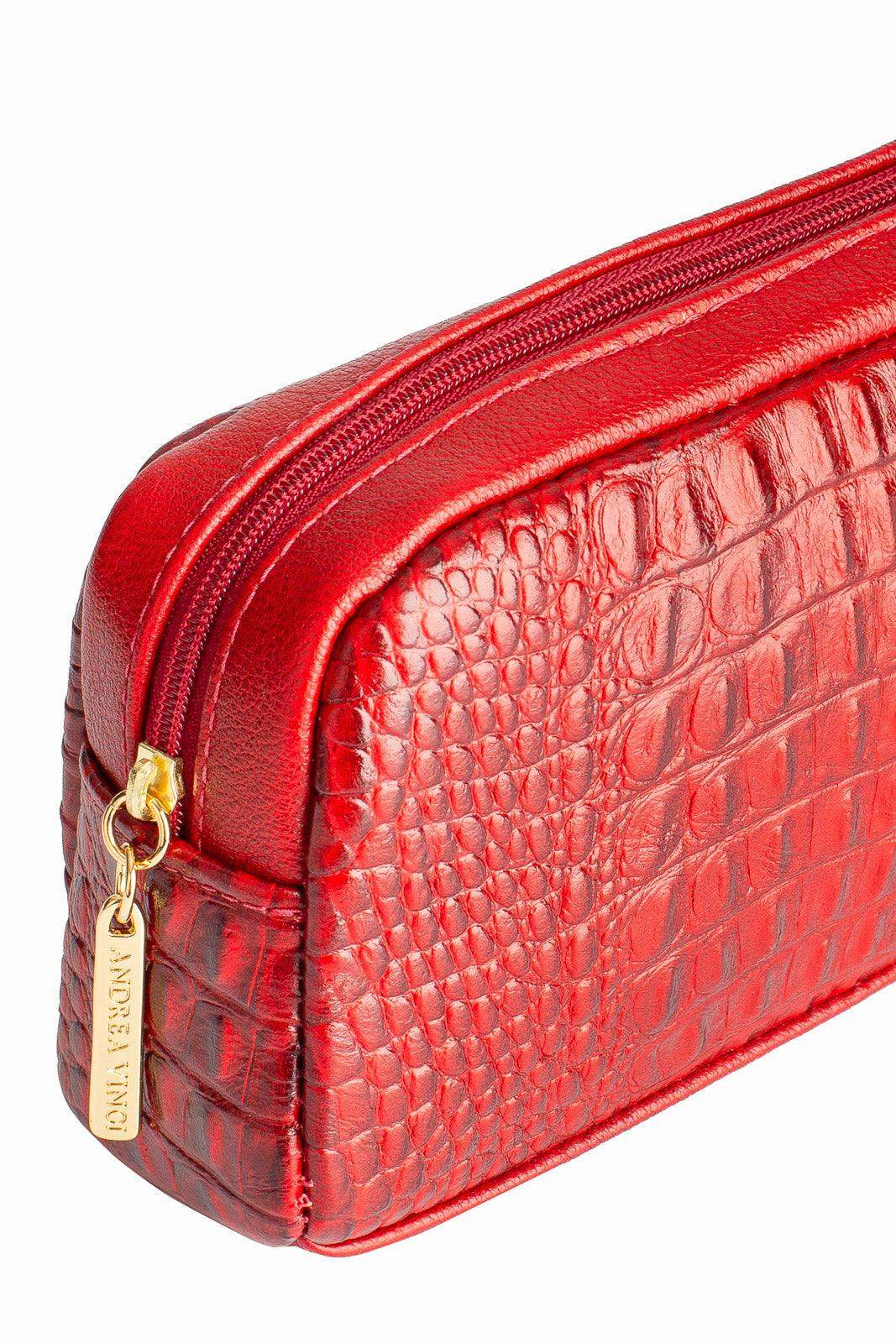 Necessaire de couro croco Adriana 12x23x6cm - Enluaze