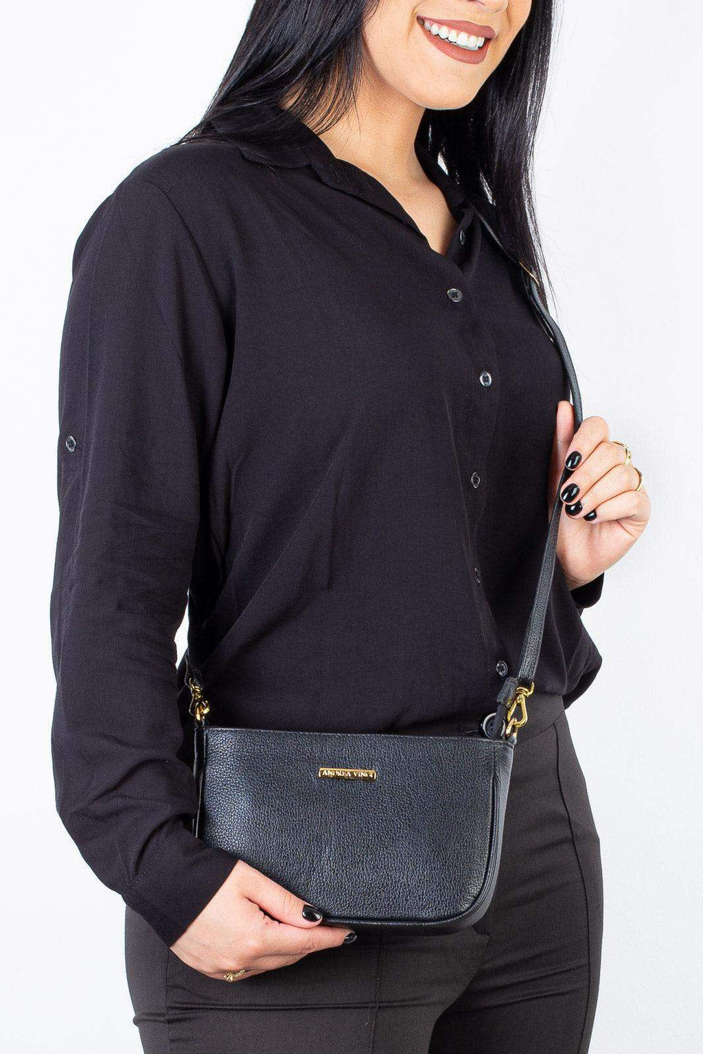 Bolsa tiracolo pequena de couro liso Iria - Enluaze