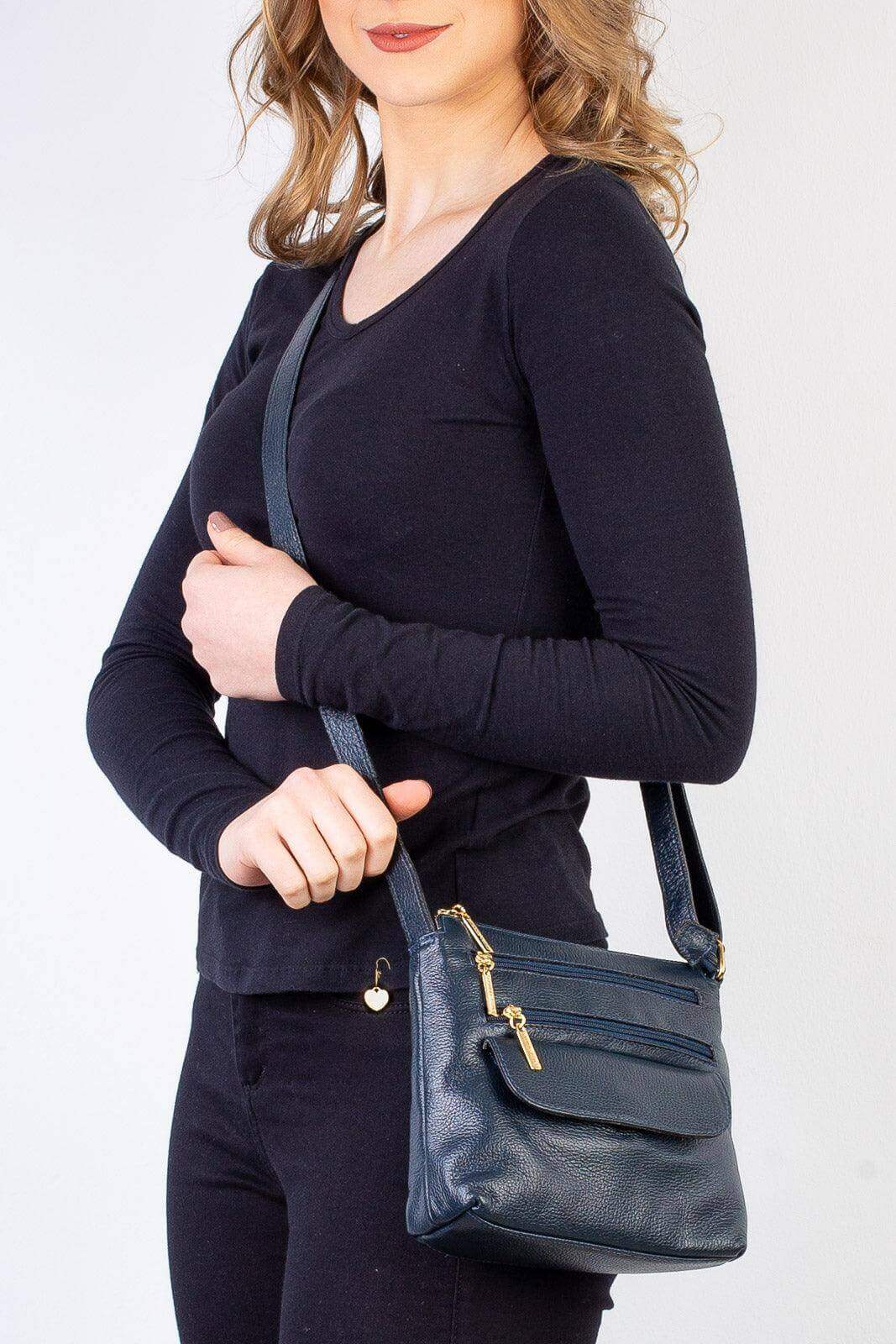 Bolsa transversal de couro liso Maura - Enluaze