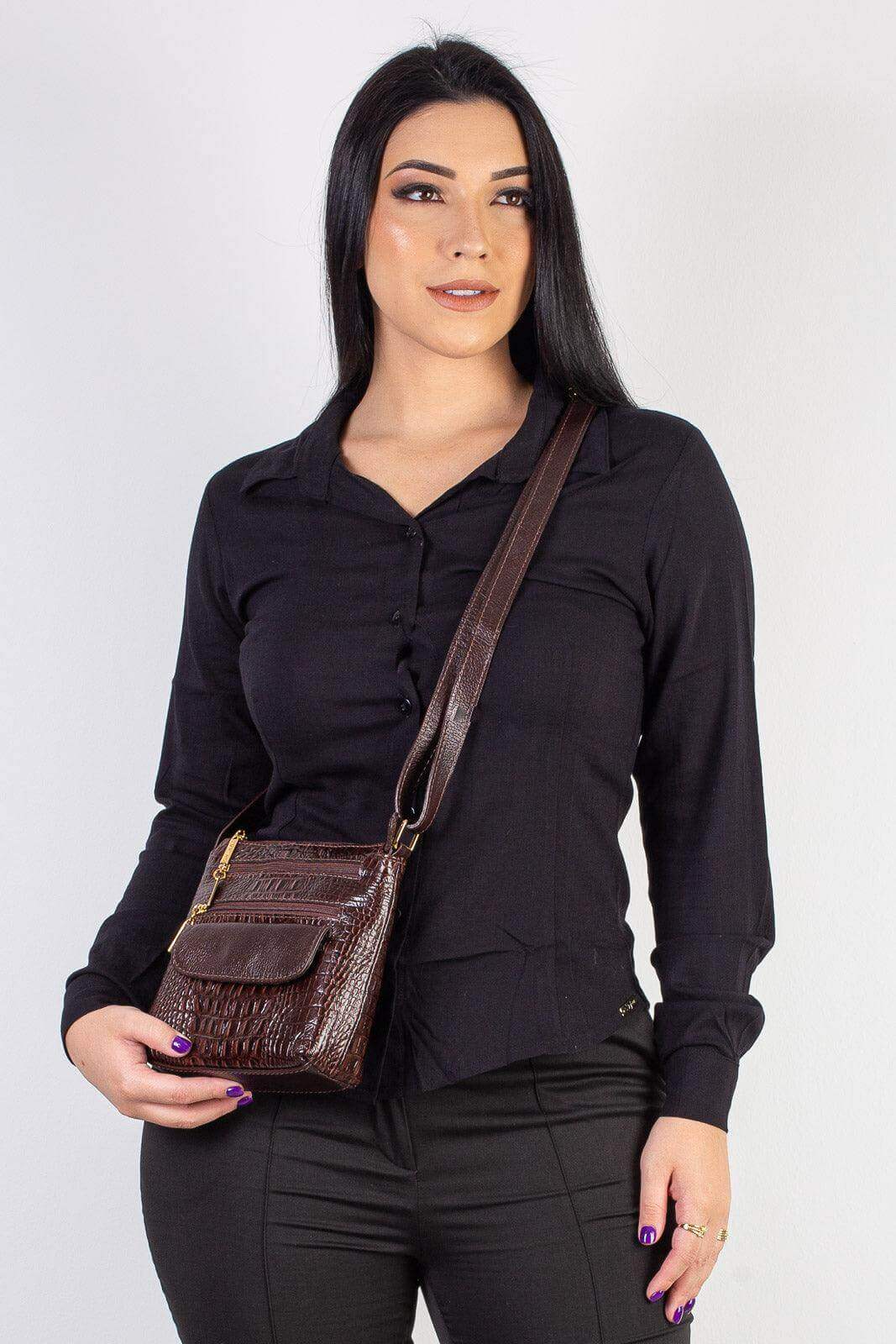 Bolsa transversal de couro croco Maura - Enluaze