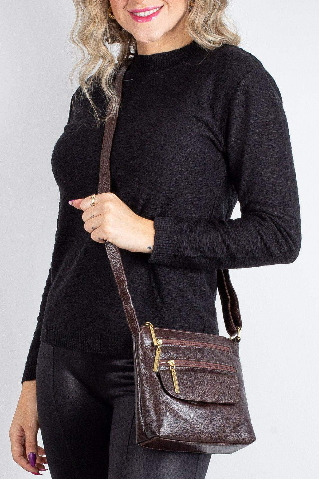 Bolsa transversal de couro liso Maura - Enluaze