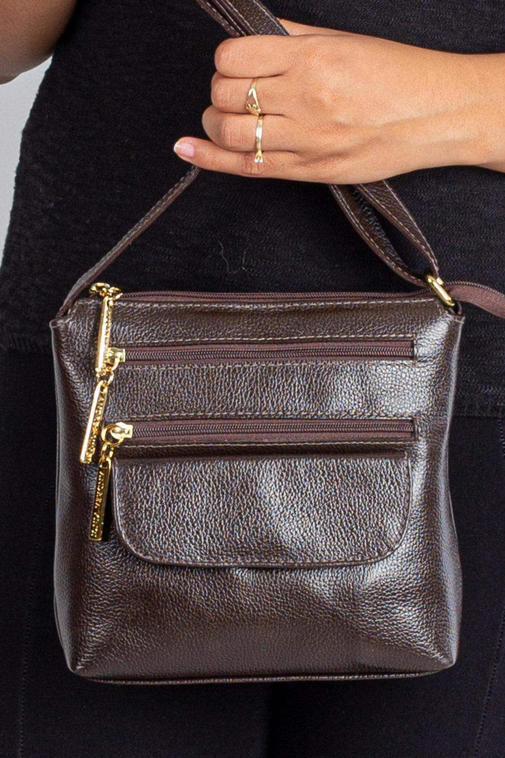 Bolsa transversal de couro liso Maura - Enluaze