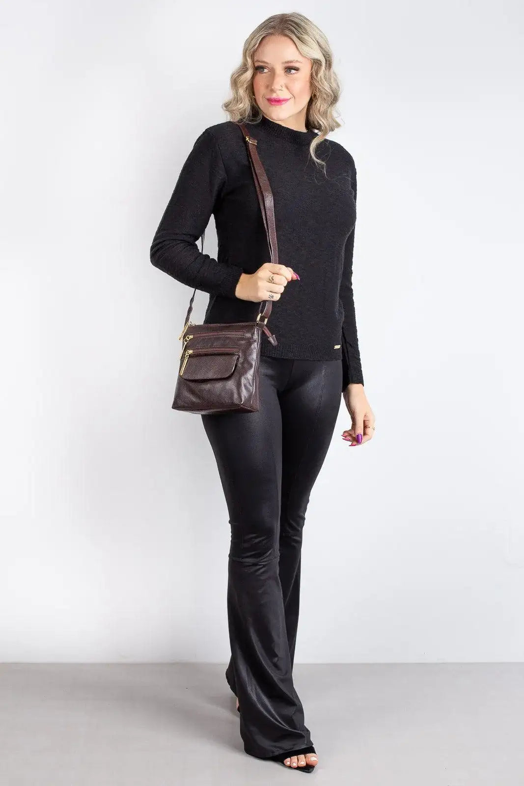 Bolsa transversal de couro liso Maura - Enluaze