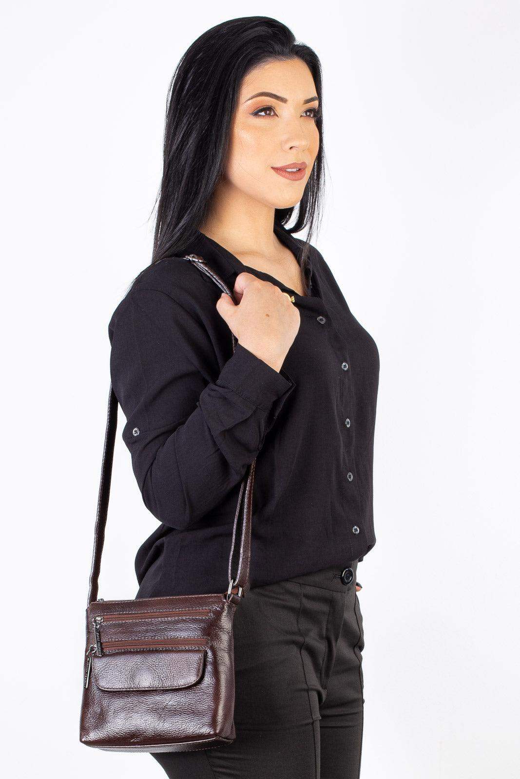 Bolsa transversal de couro liso metais grafite Maura - Enluaze