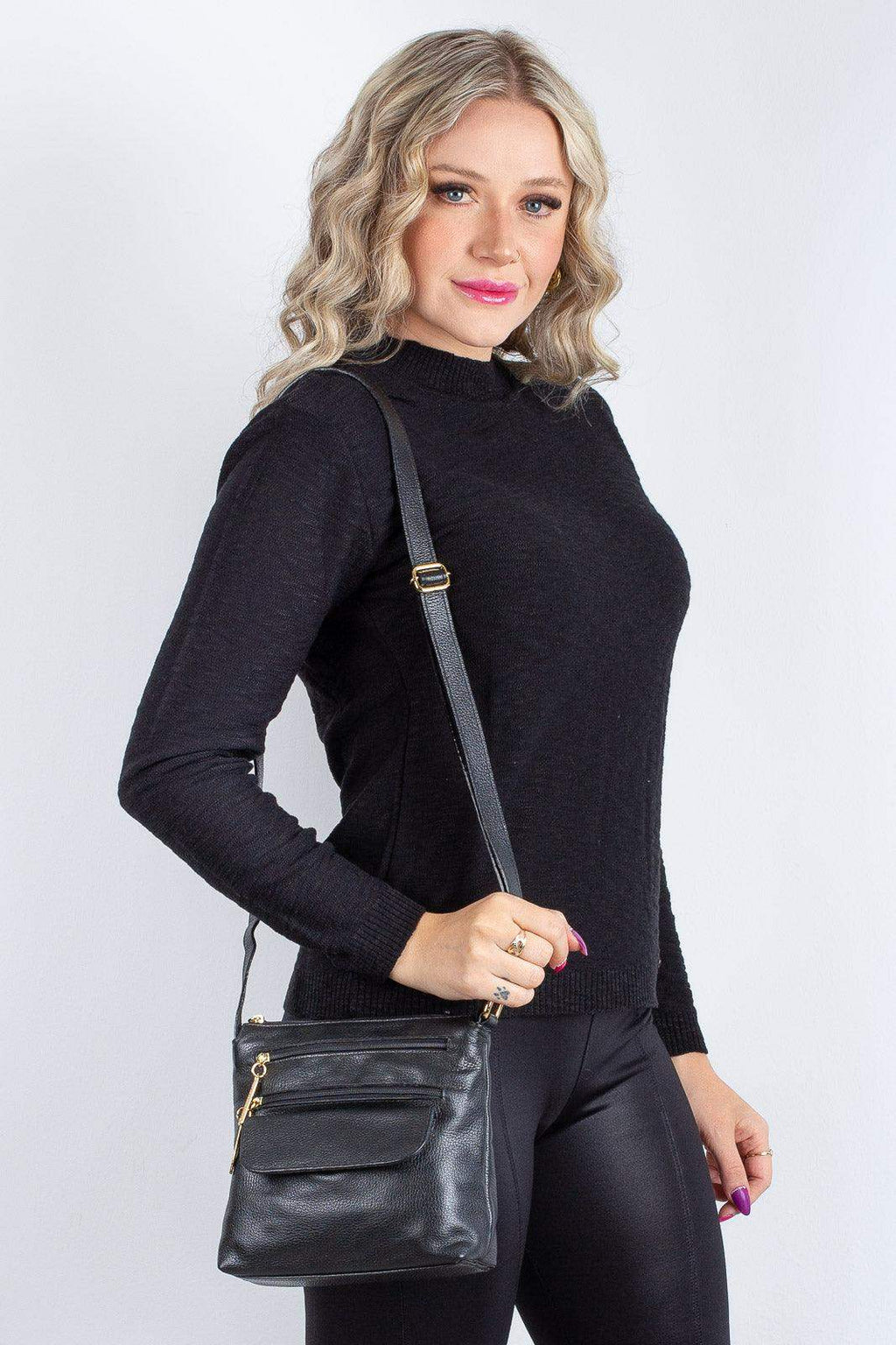 Bolsa transversal de couro liso Maura - Enluaze