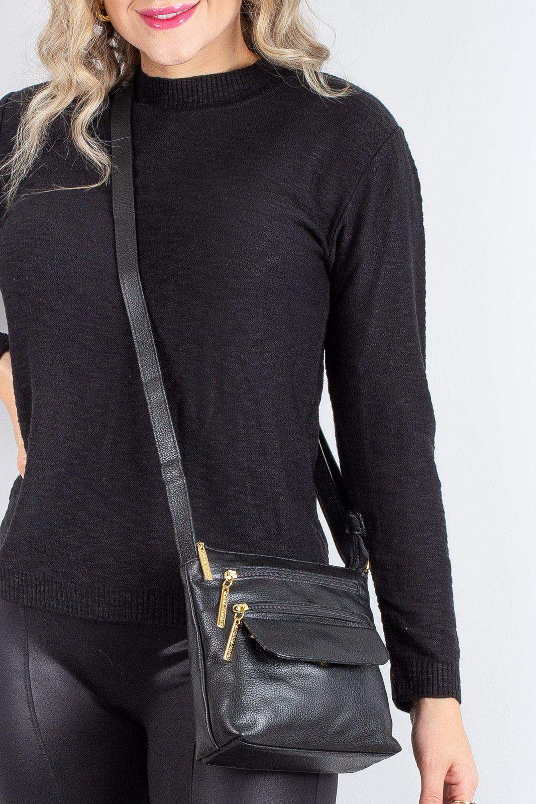 Bolsa transversal de couro liso Maura - Enluaze