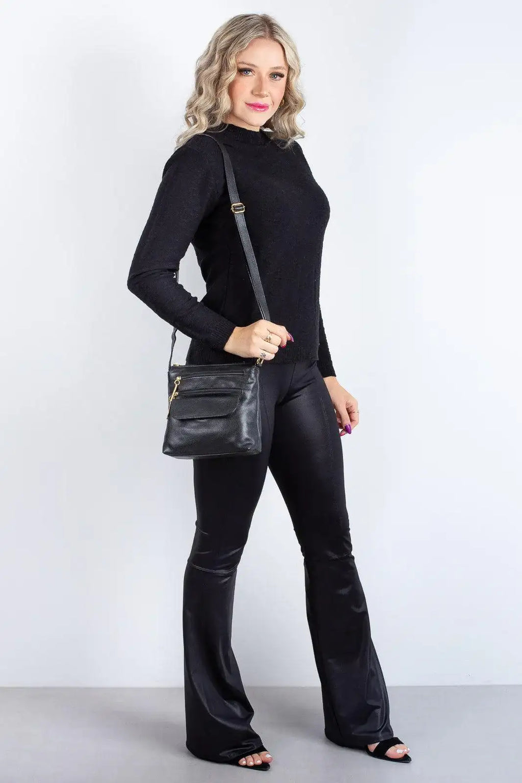 Bolsa transversal de couro liso Maura - Enluaze