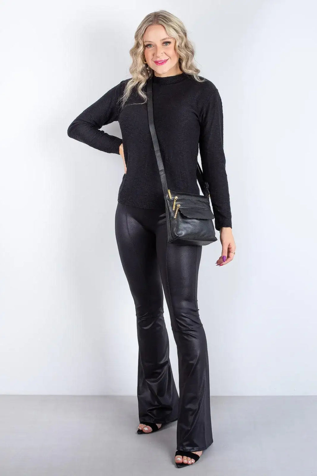 Bolsa transversal de couro liso Maura - Enluaze