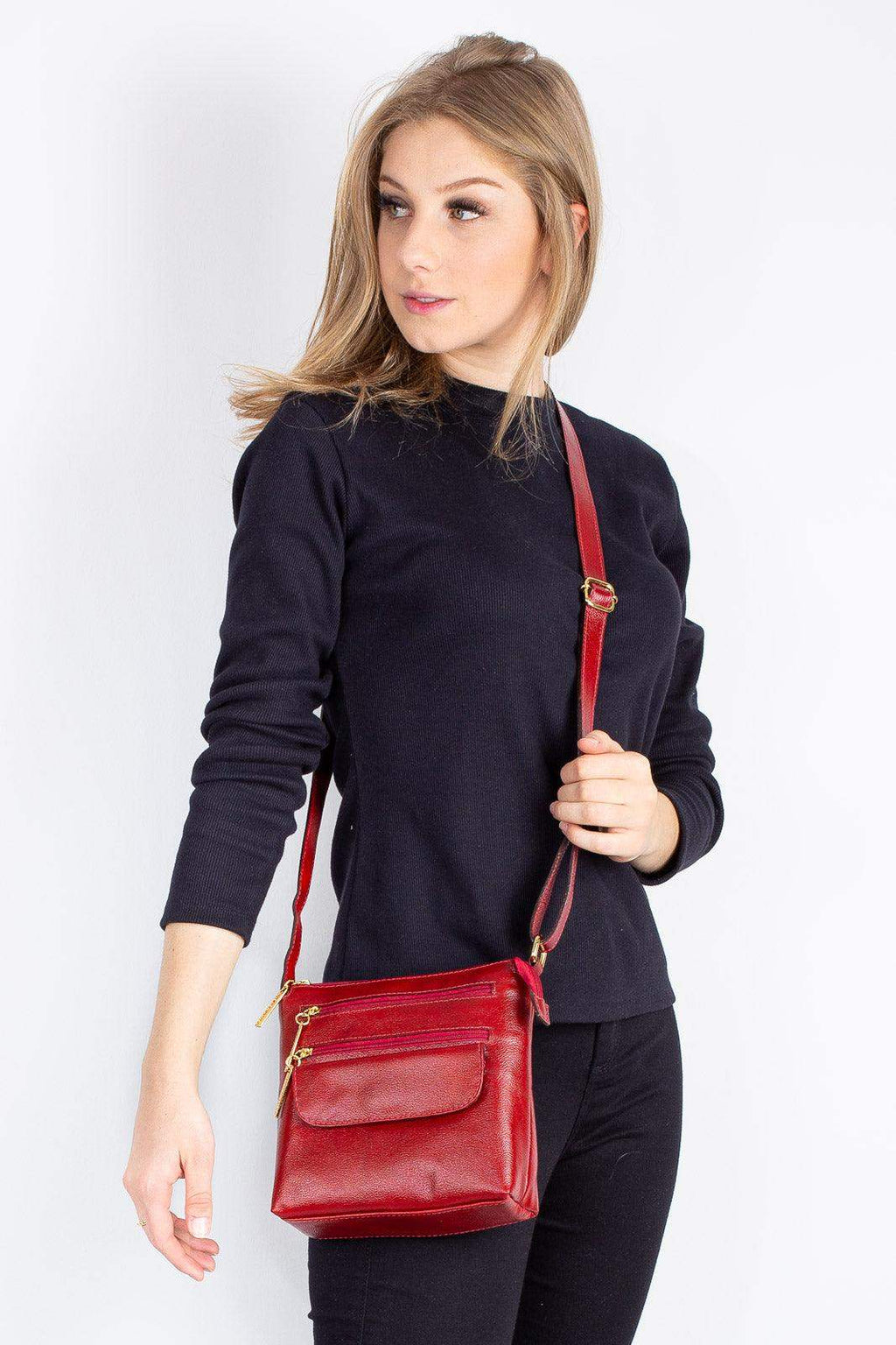 Bolsa transversal de couro liso Maura - Enluaze