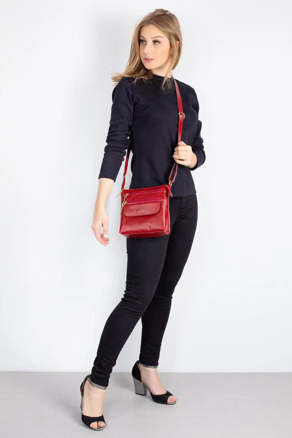 Bolsa transversal de couro liso Maura - Enluaze