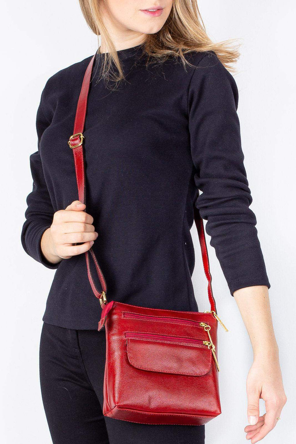 Bolsa transversal de couro liso Maura - Enluaze